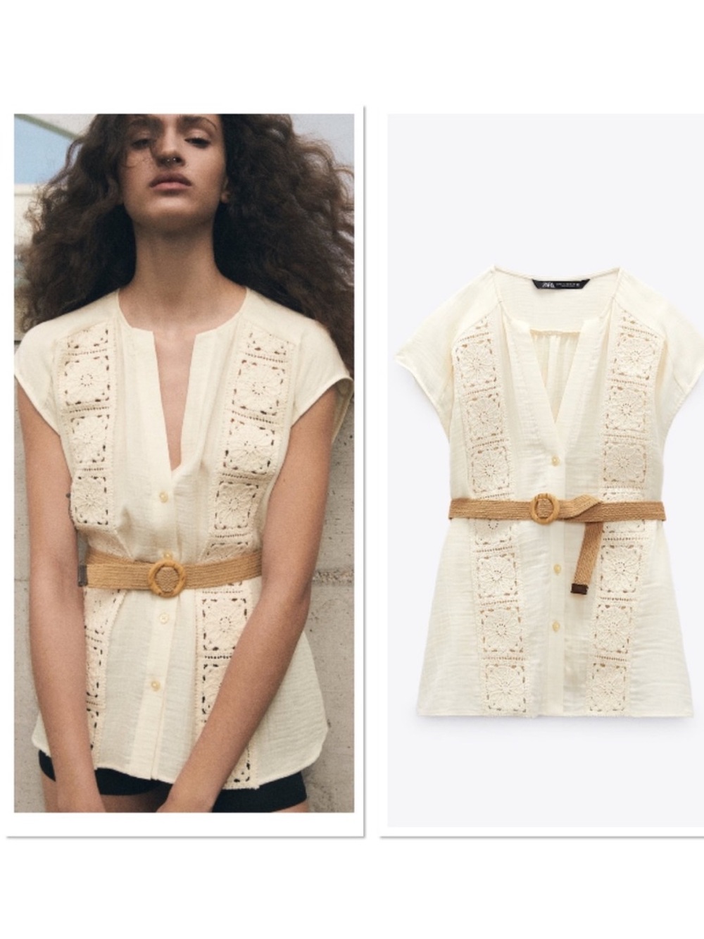 NWT Zara Cream crochet V-Neck Blouse size xs